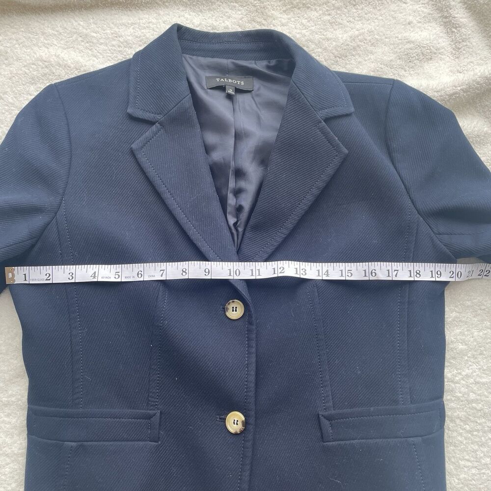 Talbots Navy Blue Structured Women's 2 Button Blazer Ribbed Cotton - 12 - Picture 5 of 8